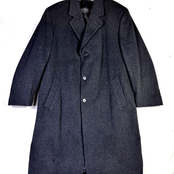 Bill Blass Mens Dress Wool Overcoat 42S Black Trench Top Coat K1230 - Picture 1 of 10
